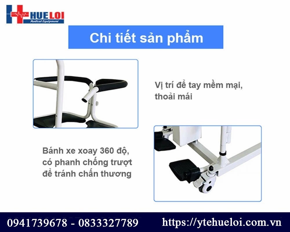 chức năng Xe lăn nâng hạ bệnh nhân bằng điện